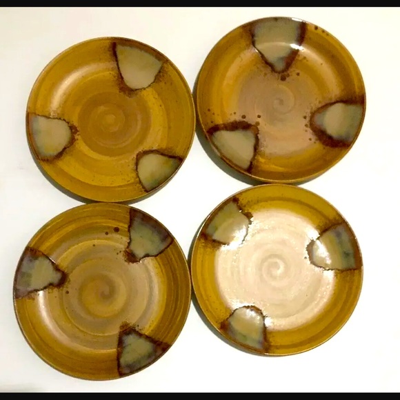 SANGO SPLASH BROWN Dinner Salad Plate 8-1/4" SET OF FOUR 4 Partially Glazed 4951 - Picture 9 of 12